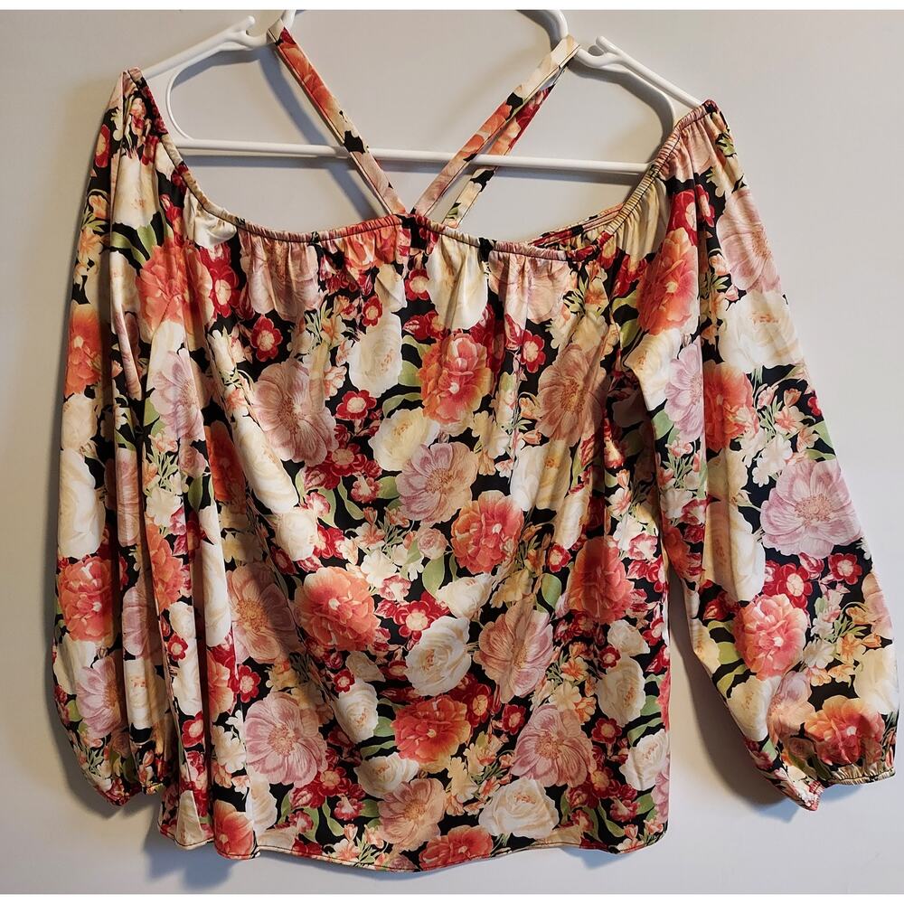 International Concepts Emma Floral Print Halter Off-shoulder Top - Size XS - Picture 2 of 4